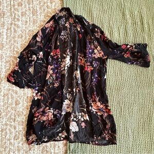 Pink Clover Black Floral Kimono Cardigan Size S